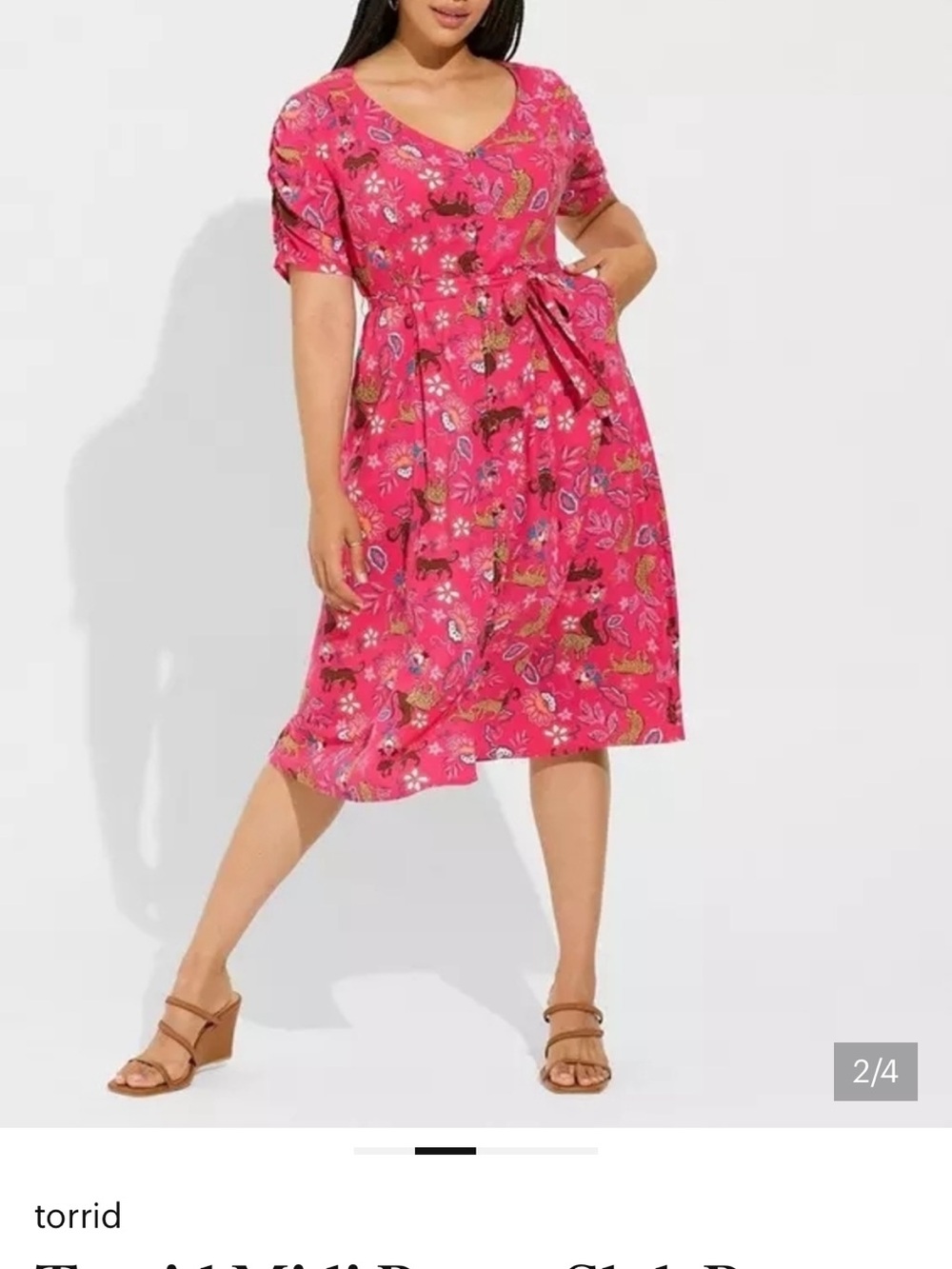 NWOT Torrid Midi Rayon Slub Button Front Tie Dress Size 1 - Picture 2 of 3